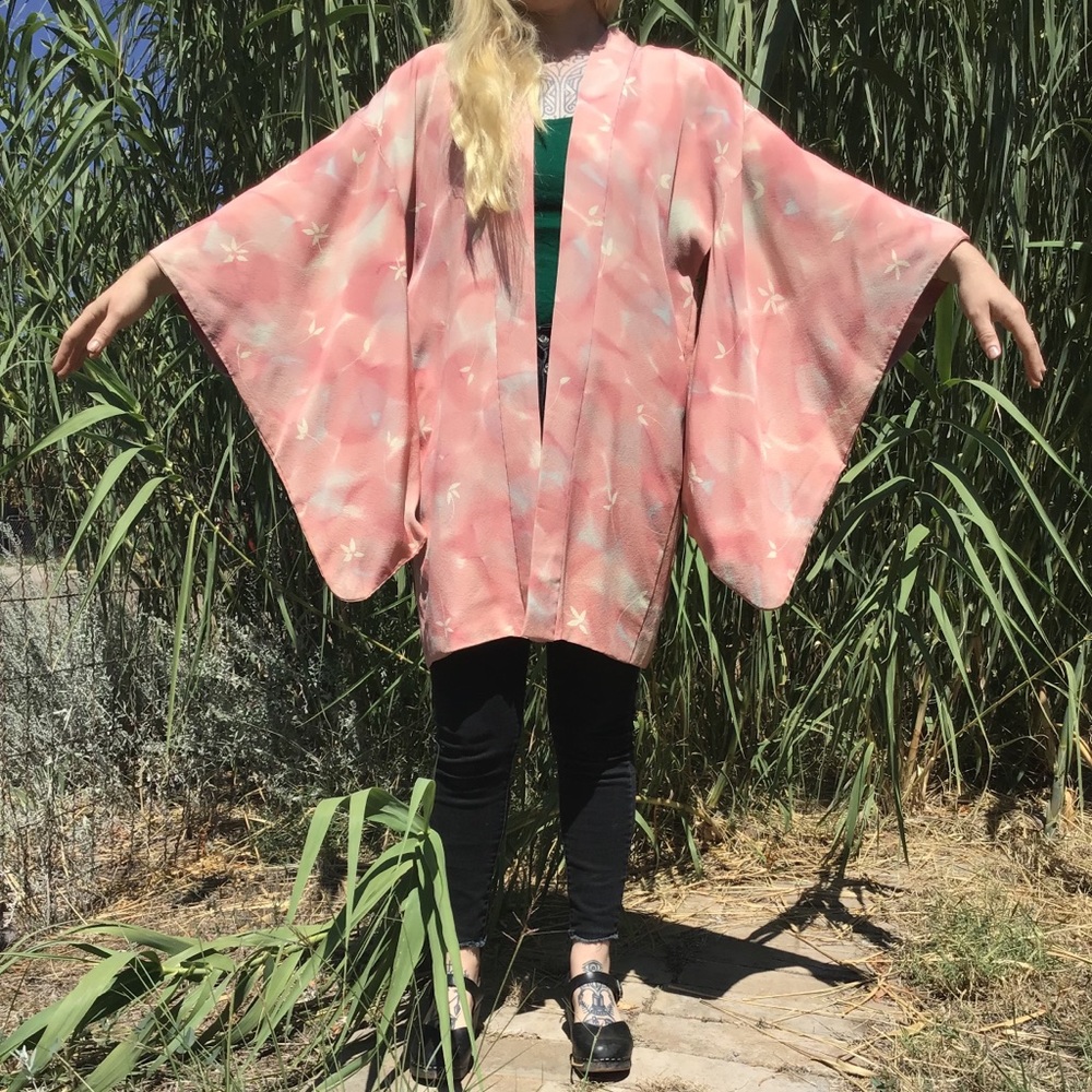 Silk crepe antique short kimono